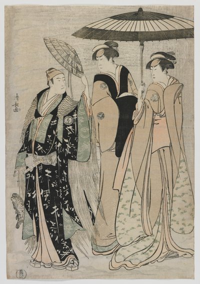 The Actors Sujuro III as Minamoto no Yoritomo, Nakamura Riko as Kiyotaki, Yamashita Mangiku as Masa by Torii Kiyonaga